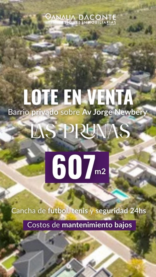 LOTE DE 607M2 EN BARRIO PRIVADO LAS PRUNAS