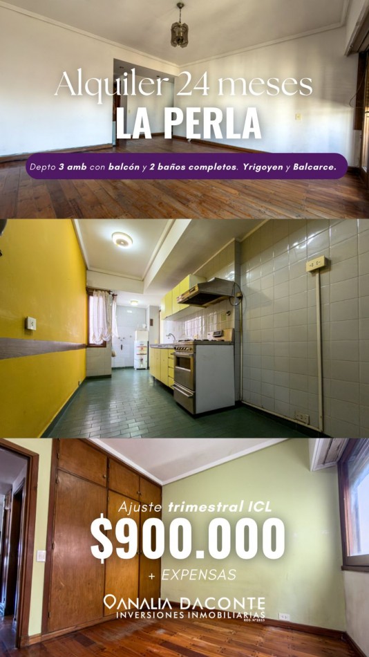 ALQUILER 24 MESES DEPTO 3 AMB CON BALCON! LA PERLA